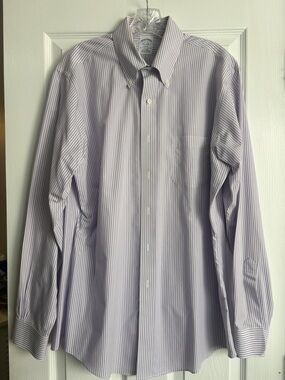 Brooks Button-Down Lavender and White Striped Dress Shirt
